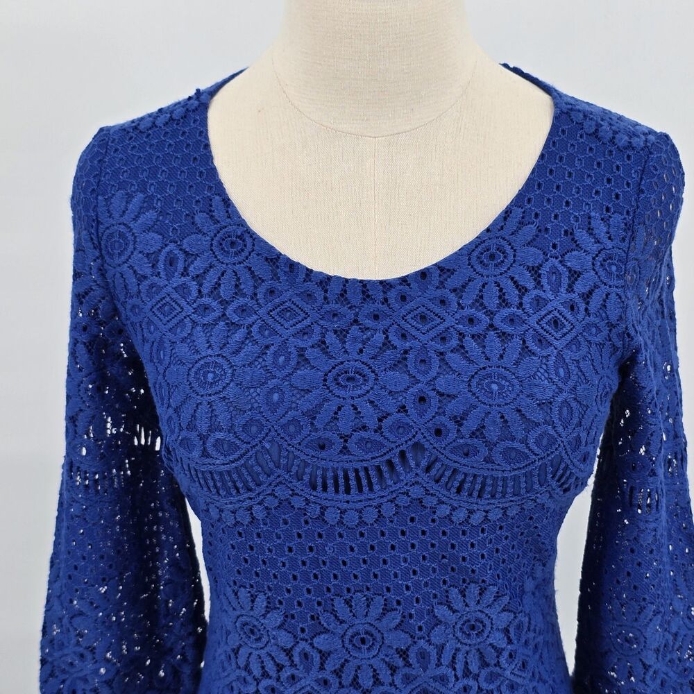 Laundry by Shelli Segal Crochet Lined Midi Dress Blue Size 2 - Picture 1 of 7